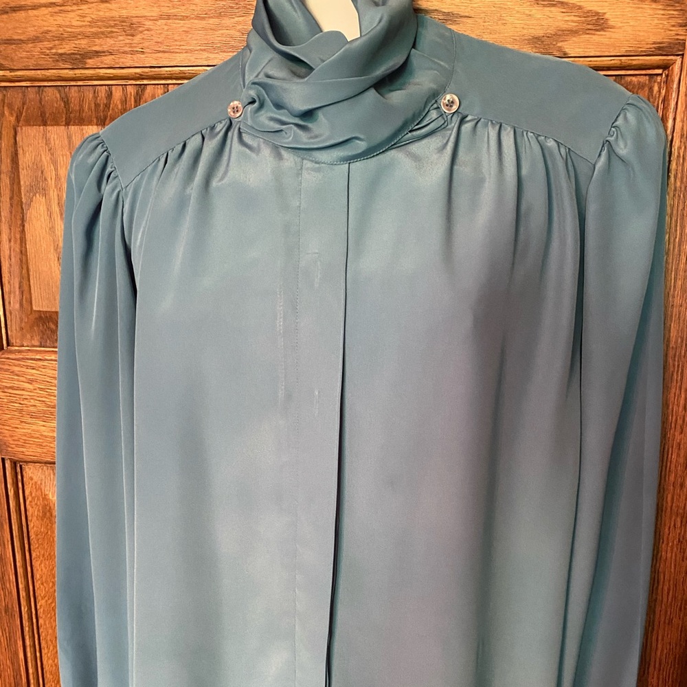 Lombardi Inc Womens Teal Blue Blouse Long Sleeve